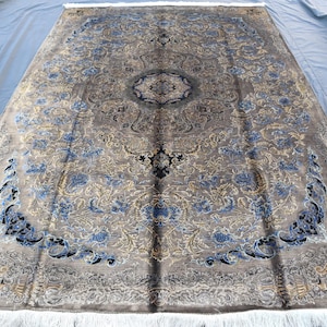 7x10 Floral Chinese Silk Rug Hand Knotted 100% Silk Rug, High Quality Soft Silk Area Rug, Antique Oriental Rug, Muted Boho Rug, Bedroom Rug