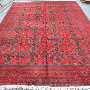 8&#39;4x11&#39;6 ft Large Bukhara Rug, Authentic Turkmen Khal Muhammdi rug, Afghan Handmade Wool Area Rug, Oriental Rug, Rug for Bedroom Living Room