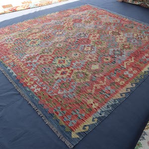 8x10 Rust Red Afghan Kilim Area Rug - Turkmen Handwoven Traditional Kilim Vege Dyes Wool Rug - Rugs for Living Room - Dining Table Area Rug