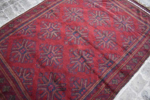 ラグ・カーペット Afghan baluch rug Afghan Baluch Rug 4x6, Tribal, Geometric, Unique Colors, Triple