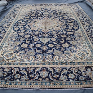 9x12 ft Navy Blue Heriz Area Rug, Afghan Handmade Wool Area Rug, Boho Bohemian Rug, Oriental Turkmen Rug, Palace Size Rug, Living Room Rugs