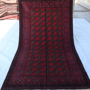 Vintage Afghan Geometric Design Baluchi Rug 4x7, Soft Wool Pile 1990s Antique Rug- Handmade Tribal Area rug- Living Room Bedroom Rug4x7 ft