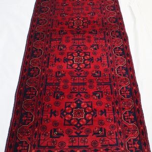 6 Ft Red Bukhara Runner Rug, Afghan Handmade Wool Rug, Turkoman Tribal Hallway Rug, 2x6 Entry Rug, Oriental Runner Wool Rug, High Pile Wool