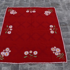 4.6 x 3.11 Ft Elegant Embroidery Hand Weaved, Turkman Suzani Cloth Shawl For Embroidery, Wall Hanging Suzani Home Decor, Suzani Table Ware
