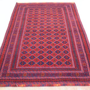 Vintage Area Rug 4&#39;8x6&#39;5 ft Afghan Handmade Kilim Rug, Geometric Pattern Turkmen Antique Rug, Tribal Afghan Kilim Area Rug, Dining Table Rug