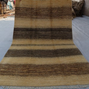 4&#39;6x7&#39;4 Ft Afghan Gabbeh Area Rug, Beige Brown Rug, Soft Pile Wool Rug, Striped Rug, Rug For Bedroom, Turkmen Tribal Rug, Dining Table Rug