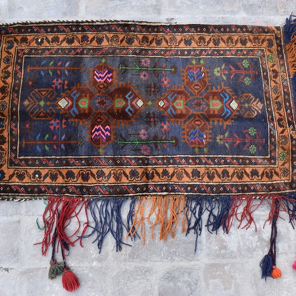 3.7 x 1.11 ft, Stunning antique afghan tribal pillow cover, antique pillow rug, Caucasian rug, Cushion Cover, Handmade, Natural colors,