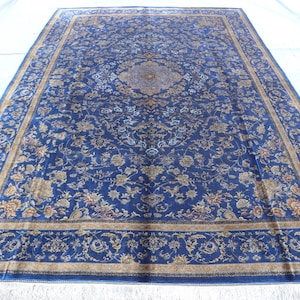Blue Silk Area Rug, 7x10 ft Large Handmade Silk Rug, Unique Design Oriental Silk Rug, Palace Size Rug, Silk Rug, Excellent Quality Silk Rugs
