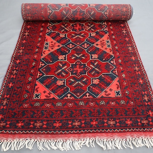 9&#39;3 x 2.10 Ft Handmade Afghan Runner Rug, Oriental Bokhara Rug, Natural Wool Bukhara Rug, khal muhammadi rug, Hallway Rug 9x3, Entryway rug