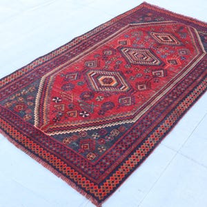 4x7'2 ft Vintage Geometric Caucasian Rug, Handmade Afghan Wool Rug, Collectors Piece Rug, Turkmen Tribal Rug, Bedroom Kitchen Rug, Kids Rug