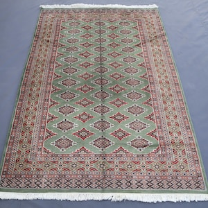 4x6 ft Green Bokhara Rug, Soft Pile Wool Rug, Handmade Afghan Rug, Geometric Rug, Turkmen Tribal Rug, One of a Kind Rug, 4x6 Kids Room Rug
