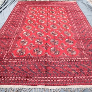 8x12 ft Afghan Vintage Bokhara Rug- Hand Knotted Wool Area Rug- Collector&#39;s Piece Rug- Vintage Ersari Rug, Dining Table Carpet, Bedroom Rug