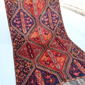 Alfombra vintage de 4 x 7&#39;6, alfombra caucásica, alfombra de lana afgana, alfombra geométrica turcomana hecha a mano, alfombra para sala de estar, alfombra oriental, alfombra para dormitorio y cocina