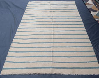 Alfombra Kilim de rayas naturales tejida a mano de 6 x 9 pies, alfombra tribal turcomana, alfombra Kilim de lana con tintes vegetales, Kilim, Kilim para entrada, alfombras para sala de estar