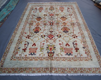 ベージュ 6'8x9'9 フィート アフガン ザイグラー ラグ、ハンドメイド