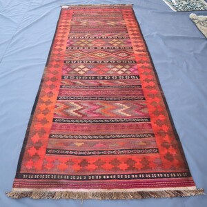 4x10 ft Antique Ghalmoori Kilim Rug - Afghan Vintage Kilim Rug - Geometric Striped Rug - Turkmen Tribal Rug - Handmade Wool Rug - Office Rug