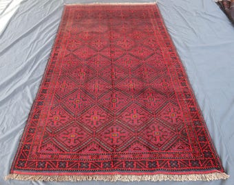 Antique Baluchi Rug 5x8&#39;8 Afghan Handmade Wool Rug/ Oriental Turkmen Rug/ Vintage Afghan Tribal Rug / Bedroom rug/ Kid Room Living Room Rug