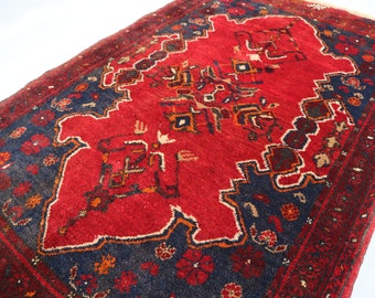 4.2 x 2.6 Ft Antique Bukhara Red Afghan Hand Knotted Soft Pile Wool Area Rug/ Turkman Vintage Area Rug 3x5/ High Pile Soft Rug/ Bedroom Rug