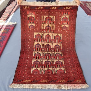 3&#39;3x4&#39;6 Ft Handgeknüpfter Wolle Vintage Gebetsteppich, Turkoman Tribal Tekke Gebetsteppich, Türkischer Gebetsteppich