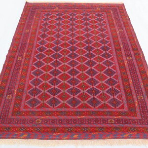 Afghan Mishwani Kilim Rug 4&#39;8x6&#39;2 ft Vintage Handmade veg Dyes Wool Rug, Tribal Turkmen Rug, One of a Kind Kilim Rug, Collectors Piece Rug