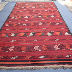 7x14 ft Large Antique Kilim Rug Afghan Handmade Wool Rug, Ghalmoori Kilim Rug, Vintage Kilim Area Rug, Turkmen Tribal Rug, Rugs For Bedroom