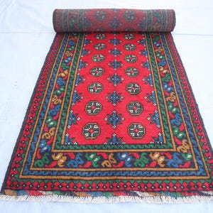 Vintage Bukhara Runner Rug, 2&#39;8x9&#39;5 ft Hand Knotted Afghan Rug, Tribal Turkmen Rug, Natural Dye Rug, Hallway Runner Rug, Kitchen Rug, Stair