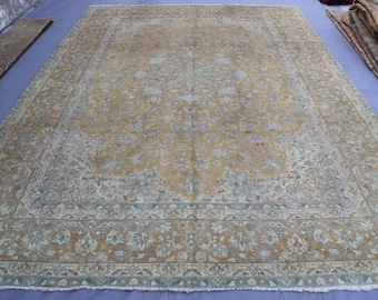 1920s Antique Bokhara Rug 10x13 Low Pile Distressed Rug - Vintage Handmade Wool Rug - Geometric Authentic - Bohemian Boho Rug - Office Rug