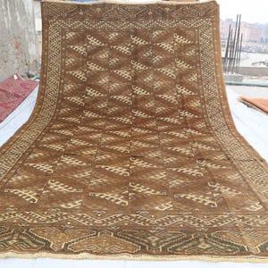 7x11 Ft Vintage Terracotta Bokhara Yamud Rug, Tribal Turkmen Rug, Afghan Handmade Wool Rug, Vintage Dining Table Rug, Rugs For living Room