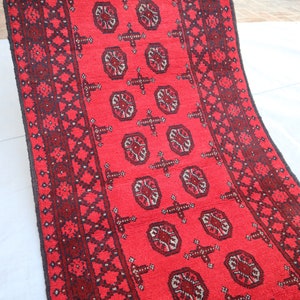 2&#39;10x9&#39;3 Antique 10 ft Runner Rug, Afghan Runner rug, Tribal Red Runner Rug, Turkmen Handmade Wool rug, Oriental Vintage Hallway Runner rug