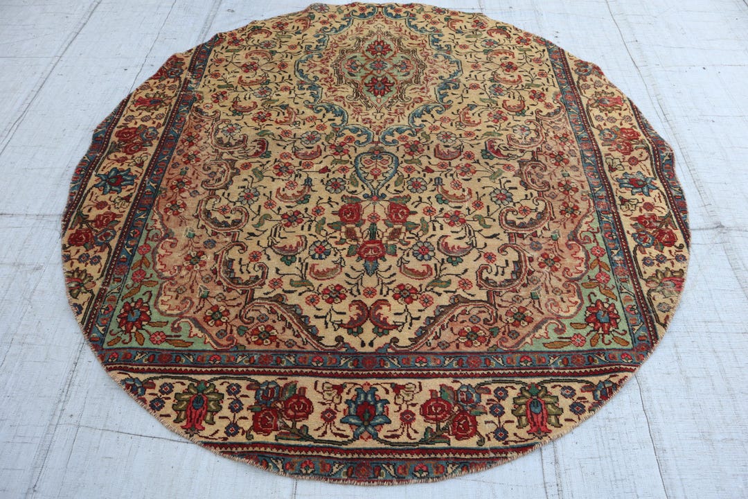 1920s Antique Round Rug 6'7x6'7 Afghan Handmade Area Rug, Oriental ...