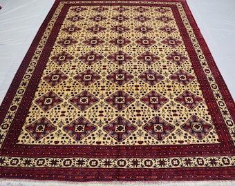 13.0 x 9.8 Ft Hand Knotted Soft Pile Wool Large Area Merinus Afghan Area Rug, Geometric Turkish Oversize Rug, Living Room Rug, Bedroom Rugs