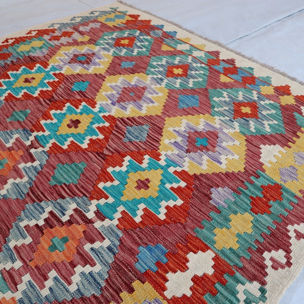 Kilim Area Rug 5.1 x 6.4 Ft Handmade Artisan Afghan Turkish Aztec Reversible Natural Wool Kilim Area Rug 195x155 cm Area Rugs, Entryways Rug