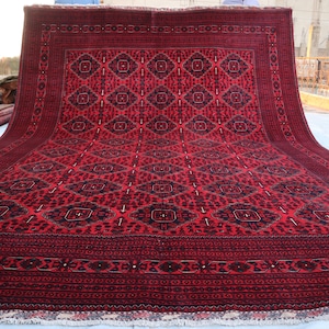 Large Afghan Bukhara Area Rug, 10x13 ft Vintage Handmade Wool Area Rug, Turkmen Tribal Rug, Kalisayi Bokhara Rug, Bedroom Living Room Rugs