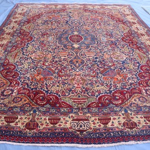 Large Tree of Life Pictorial Rug, 10x13 ft Animal Birds Art Décor Rug, Afghan Hand Knotted Wool Rug, Hunting Scene Rug, Farmhouse Decor Rug