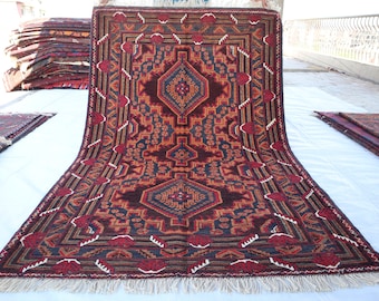 4'3x6'7 Ft, Baluch afghansk handgjord 100 % mjuk ullmatta Vintage Turkoman matta, afghansk matta, orientalisk matta, golvmatta, dekorativ matta, stammatta