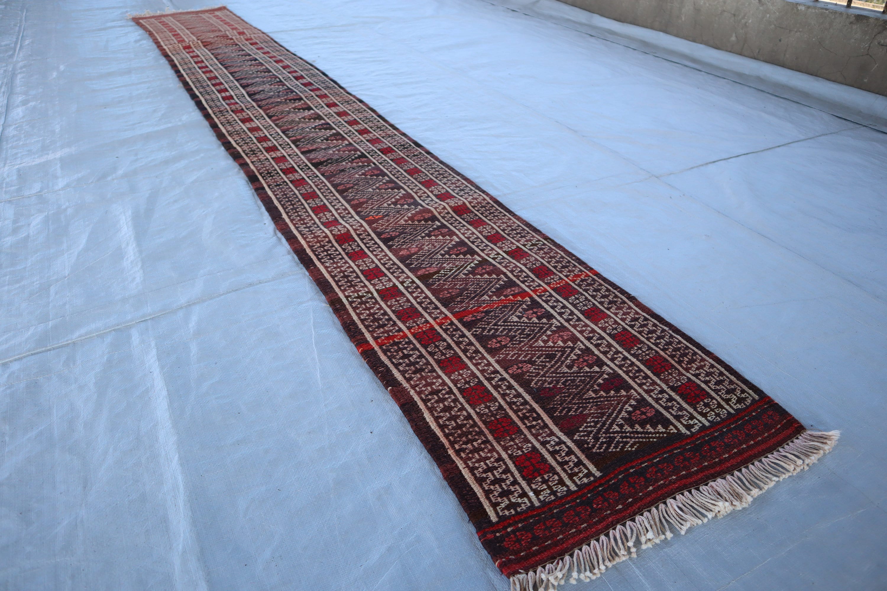 アフガンキリム　ランナー アンティークアフガンキリムランナー、10'2x1'5フィート、オリエンタル