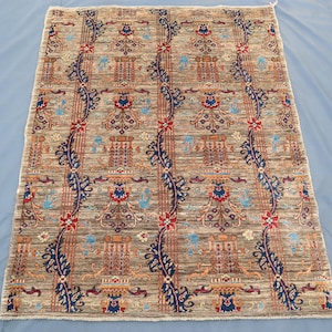 4x5 ft Gabbeh Rug, Excellent Quality Afghan Hand Knotted Wool Rug, Turkmen Tribal Rug, Oriental Wool Rug, Brown Gabbeh Rug, Kids Room Carpet