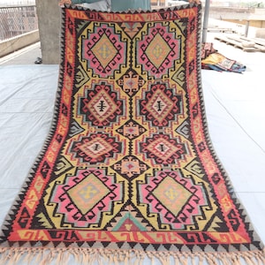 4'6x8'2 Ft Stunning Vintage Kilim Rug, Afghan Sumak Kilim Rug, Handmade Wool Geometric Kilim, Vegetable & Fruit Dye Rug, Boho Bohemian Rugs