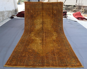 Tappeto vintage in terracotta da 5 x 9 piedi, tappeto antico fatto a mano, tappeto tribale in lana, tappeto caucasico afgano, tappeto sbiadito e invecchiato a pelo morbido, tappeto per camera da letto