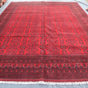 10x13 ft Afghan Bukhara Area Rug, Handmade Wool Rug, Veg Dyes Wool Rug, Oriental Vintage Rug, Turkmen Tribal Rug, Living Room Rug, Bedroom