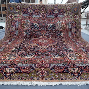 10x13 Vintage Animal Hunting Rug Afghan Handmade veg dyes Wool Area Rug, Bird Floral Pictorial Rug, Antique Oriental rug, Living Room Carpet