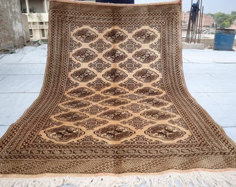 Tappeto antico in terracotta degli anni '40, 4'6x6'7 piedi, tappeto turkmeno vintage Bokhara, tappeto di lana fatto a mano a pelo morbido, tappeto tribale afghano sbiadito, tappeto da soggiorno