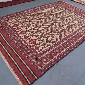 Antique Turkomon Vintage Barjasta Kilim Rugs 9&#39;3 x 6&#39;1 Ft/ Oriental Woolen Rugs/ Natural Veg Dyed/ Handmade Afghan Carpets/ Living Room Rugs