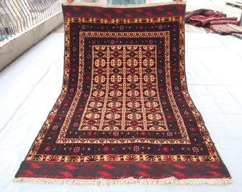 Vintage afghansk handgjord ullmatta 12,5x1,8 cm mjuk lugg ullmatta, Yaqoob Khani Baluchimatta, orientalisk matta, vardagsrumsmatta, matsalsmatta