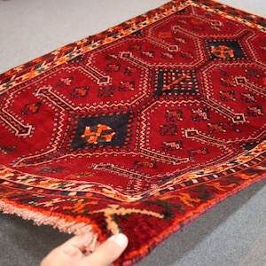 Antique Caucasian Rug 5x8 ft, 4&#39;8x7&#39;9 ft Afghan Vintage Turkmen Geometric Rug/ Handmade Wool Low Pile Distressed Faded Rug/ Oriental Red Rug