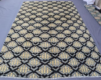 7x10 ft Large Afghan Gabbeh rug 7x10 ft, Turkmen Handmade Area Wool Rug, Geometric Design Top Quality Rugs, Living Room, Dining Table Carpet