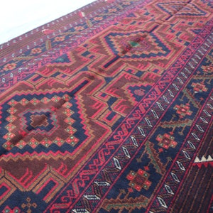 Alfombra Baluch de 3,5 x 6,8 pies, alfombra afgana de 4 x 7 pulgadas, anudada a mano, de lana con tintes orgánicos, alfombra tribal vintage, alfombra geométrica antigua, alfombra oriental, alfombra para dormitorio