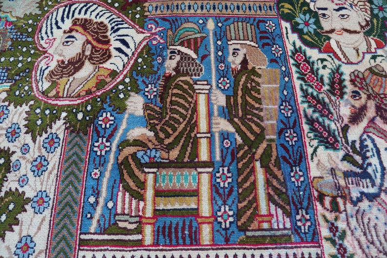 Persion Rug Figures 13x10 Ft Large Vintage Pictorial Area Rug - High Quality Afghan Hand ...