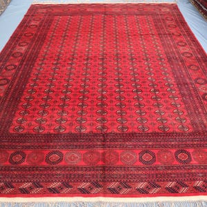 10x13 ft Vintage Afghan Bukhara Area Rug, Handmade Afghan Wool Rug, Turkmen Bokhara Rug, Geometric Area Rug, Dining Room Area Rug, Bedroom