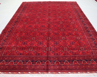 9'9 x 13'4 Ft Bukhara Rug, Oriental Afghan Hand Knotted Wool Bokhara Large Carpet, Khamiyab Rug 10x13, Khal Muhammadi Rugs, Dining Table Rug